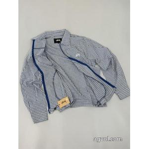 Stussy新作ブルーチェック刺繍ゆったりペアシャツコート