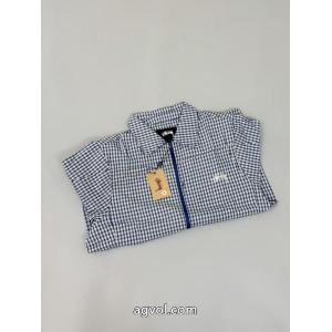 Stussy新作ブルーチェック刺繍ゆったりペアシャツコート