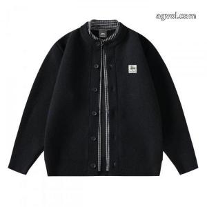 STUSSYスクエアフェイク2枚ニットカーディガンコート