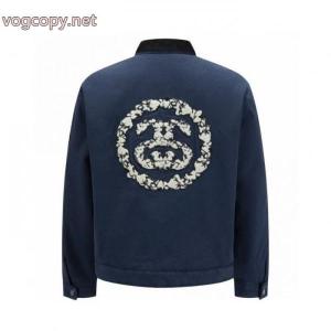 STUSSYストゥッシx Denim Tears連名刺繍エンブレムカップル開襟デニムジャケット