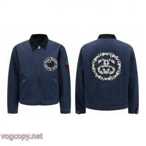 STUSSYストゥッシx Denim Tears連名刺繍エンブレムカップル開襟デニムジャケット