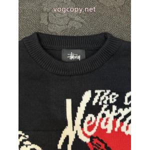 Stussy 2026 SS新型表裏に身を包む大きなLOGOアルファベット柄ジャカードニットクルーネックセーター男女同型