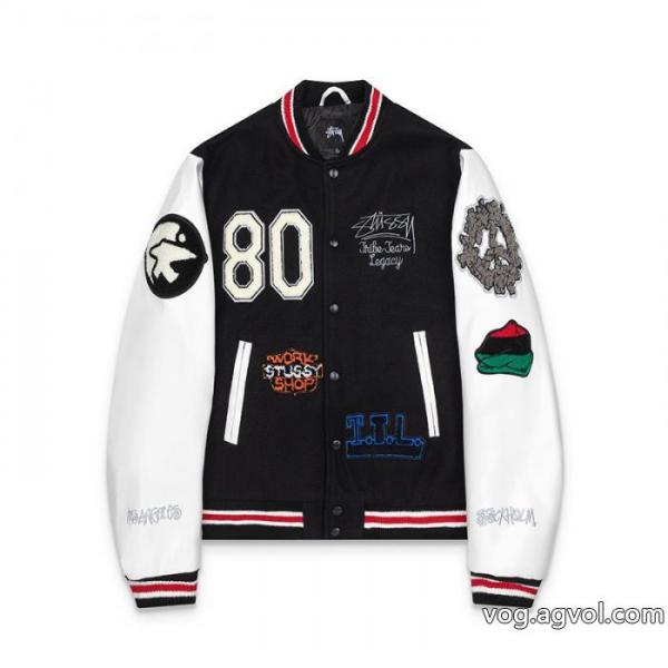 Stussy三方連名Ttl Varsity Jacketパッチワーク刺繍学校チーム野球服男女同型 0