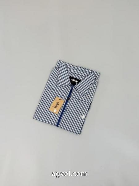 Stussy新作ブルーチェック刺繍ゆったりペアシャツコート 3