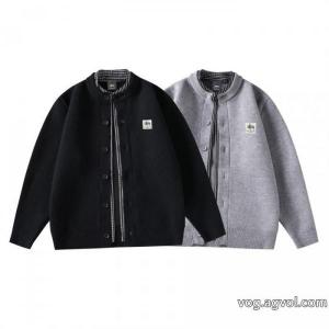 STUSSYスクエアフェイク2枚ニットカーディガンコート
