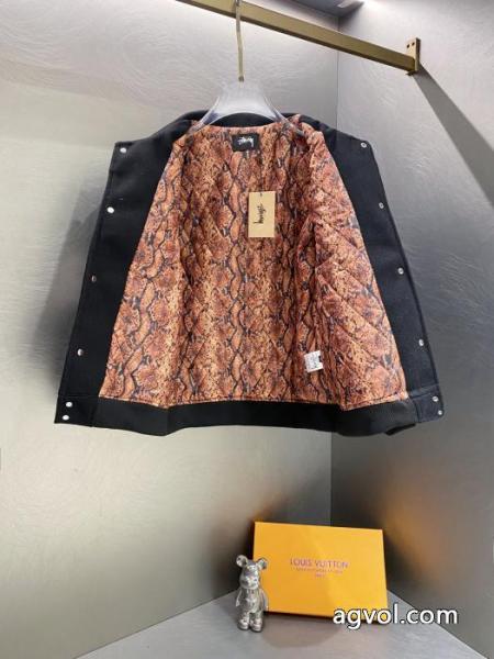 Stussy FW 23 80ラベリングボアインソール開襟ジャケット野球ウェアコート男女同型 2