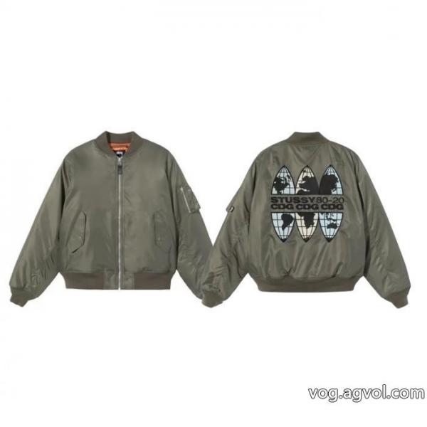 STUSSYステューシーx CDG連名MA 1背中アルファベット刺繍カップル用野球ウェアコットンジャケット 0